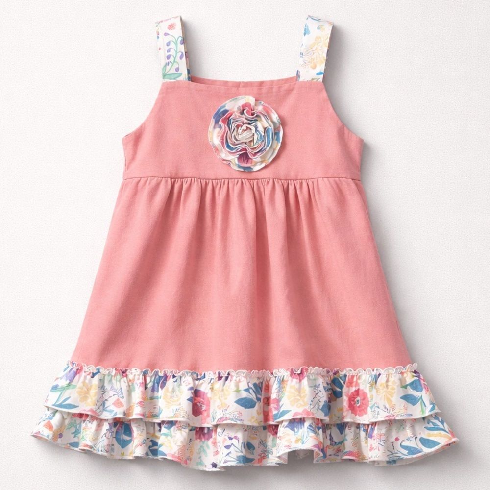 Marie Nicole Rose Pink knit dress with ruffle hem and floral accents  xxxL(7)